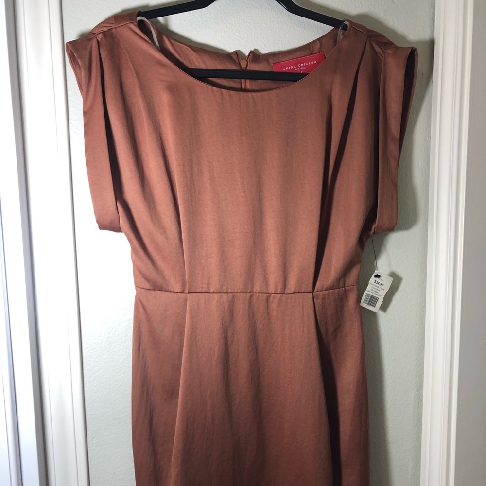 Akira Chicago Satin Small Dress in Butterscotch